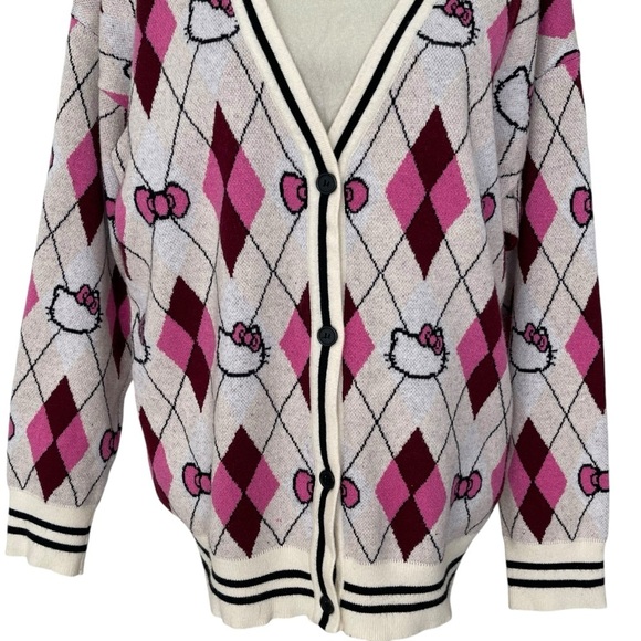 Hello Kitty & Friends X Forever 21 Argyle Cardigan Sweater Women’s Size M - Picture 5 of 9